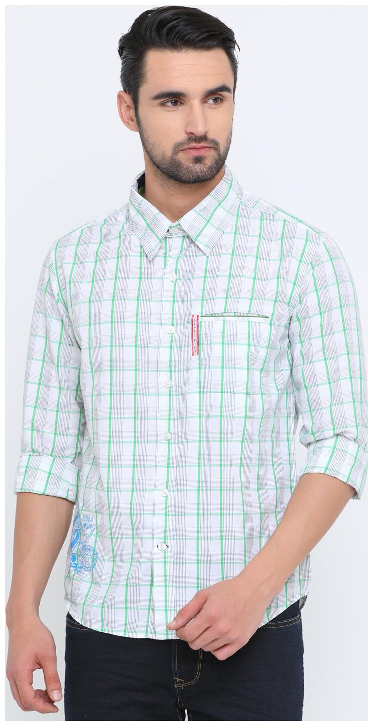 

Show off Men Green Checked Slim Fit Casual Shirt