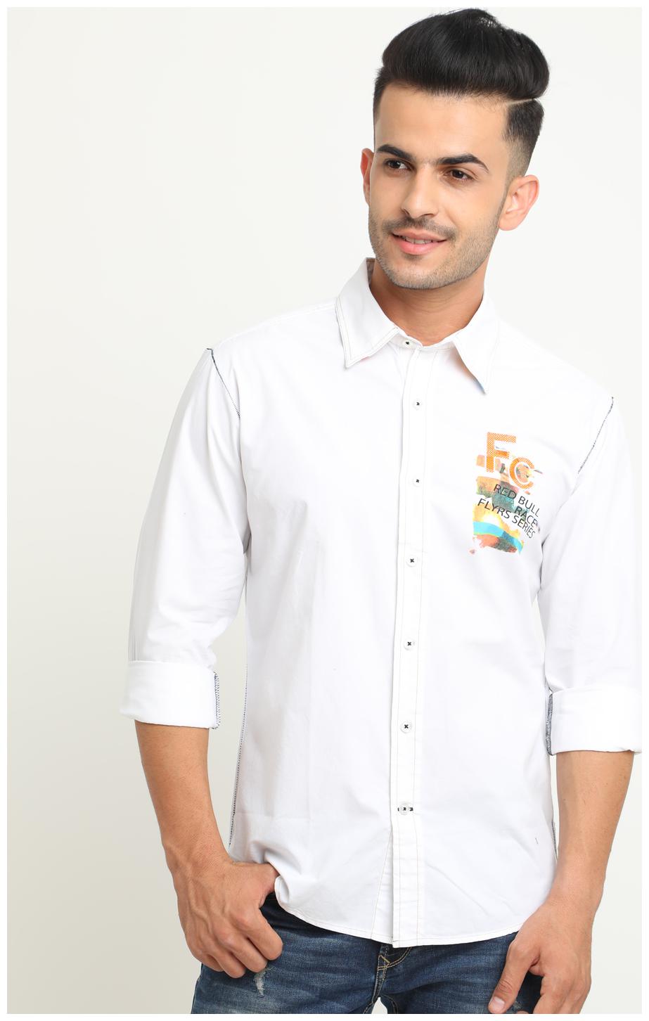 

Flyrs Club Men White Solid Slim Fit Casual Shirt
