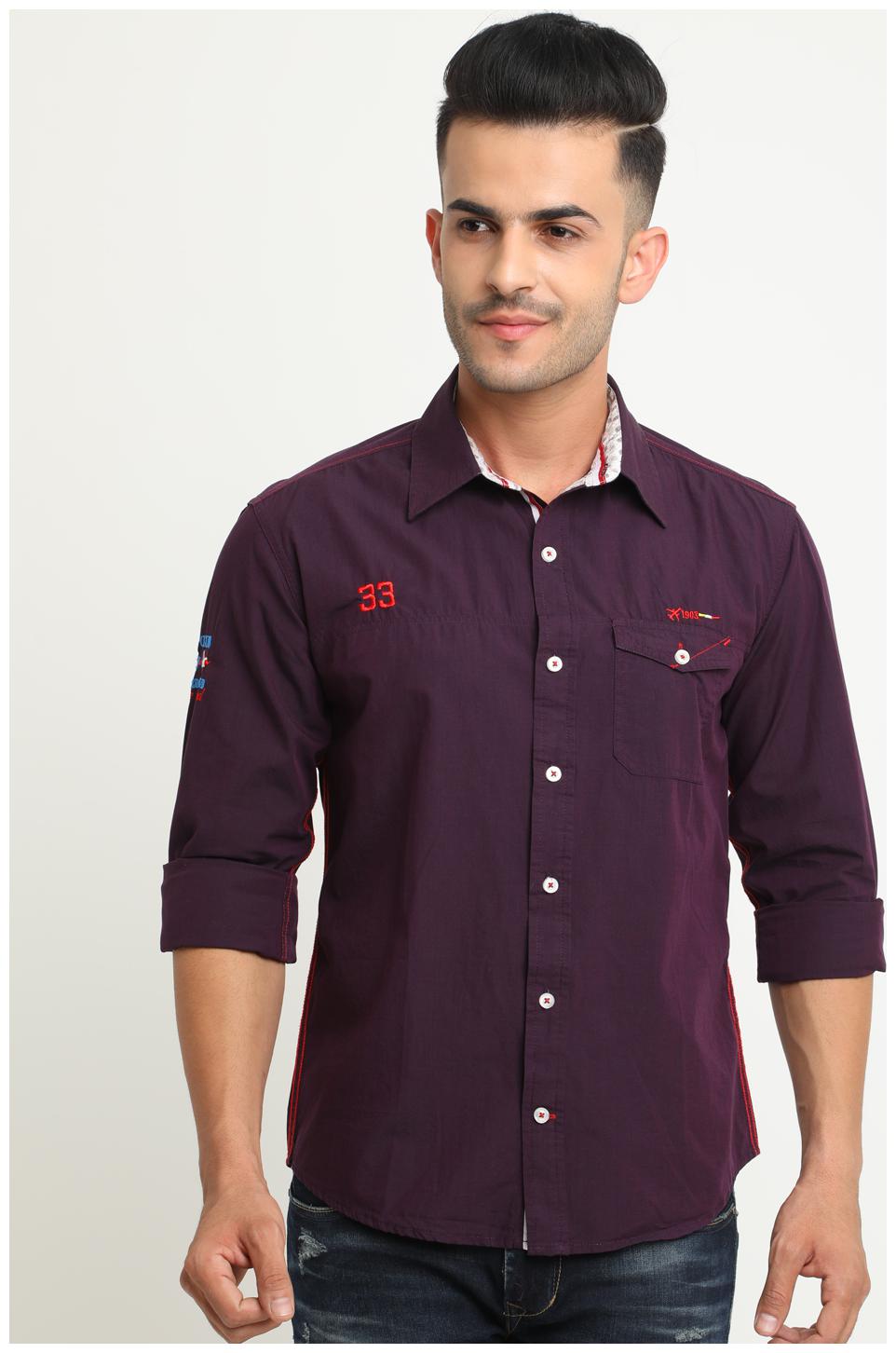 

Flyrs Club Men Purple Solid Slim Fit Casual Shirt