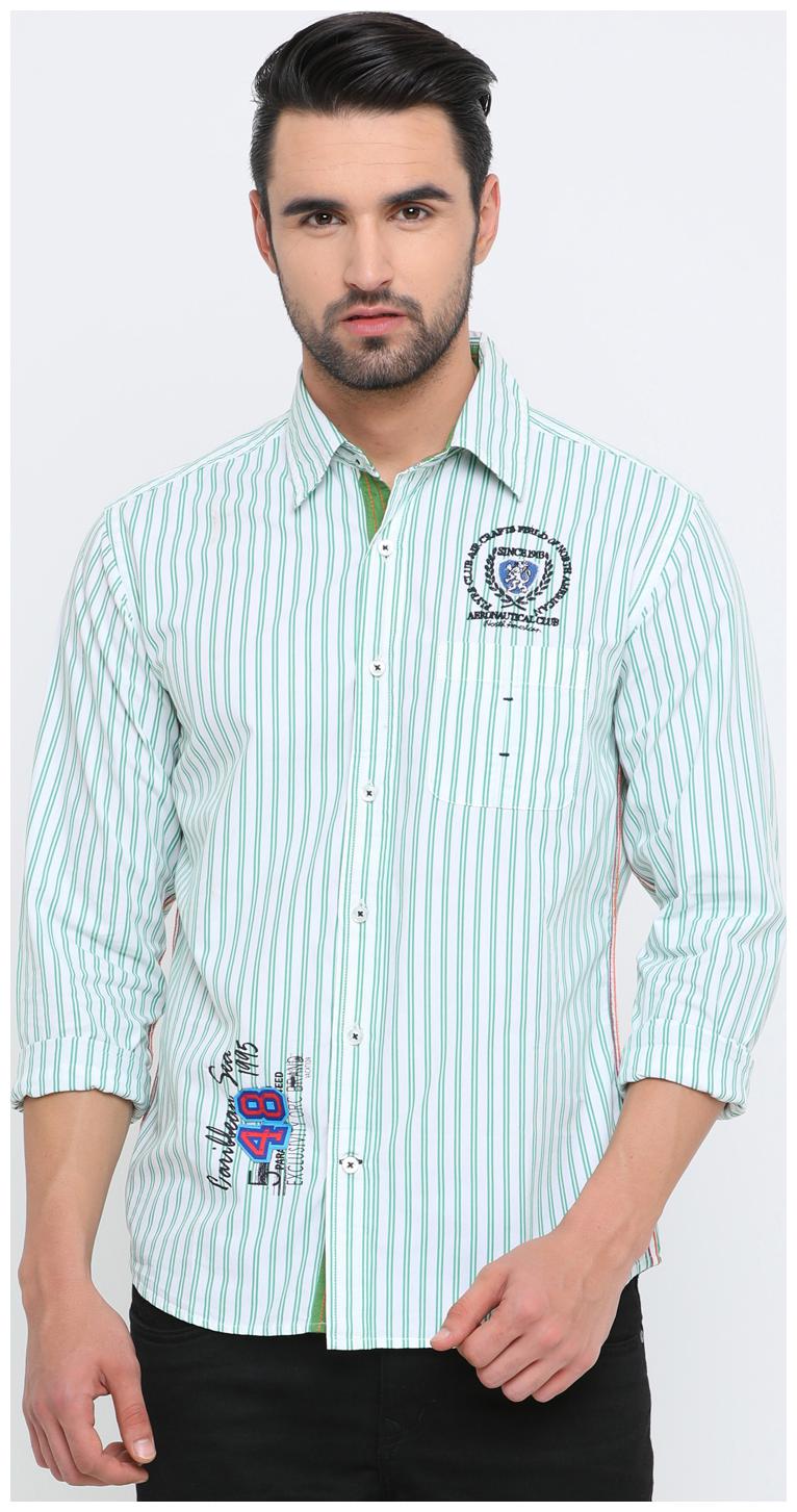 

Show off Men Green Vertical Stripes Slim Fit Casual Shirt