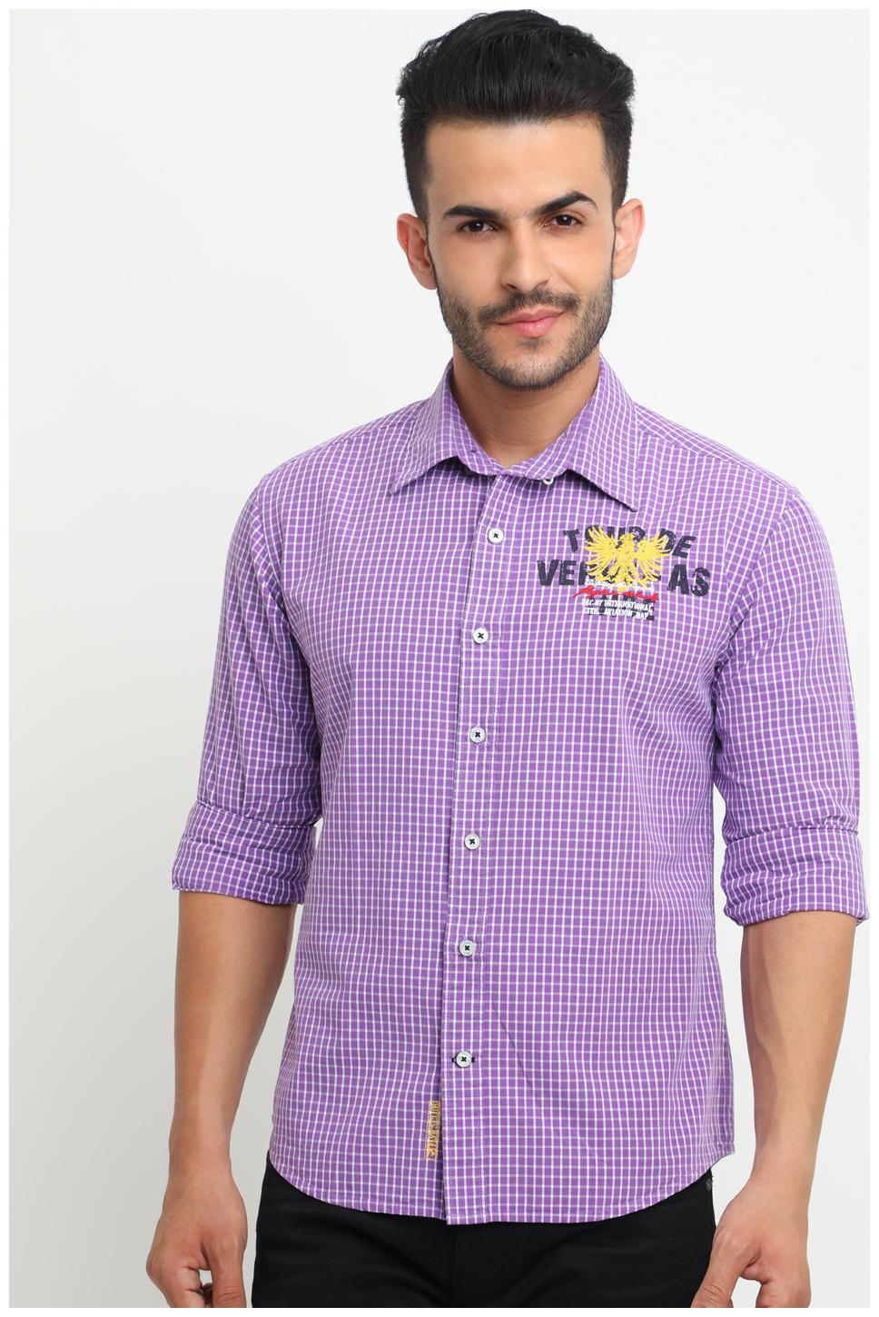 

Flyrs Club Men Purple Checked Slim Fit Casual Shirt