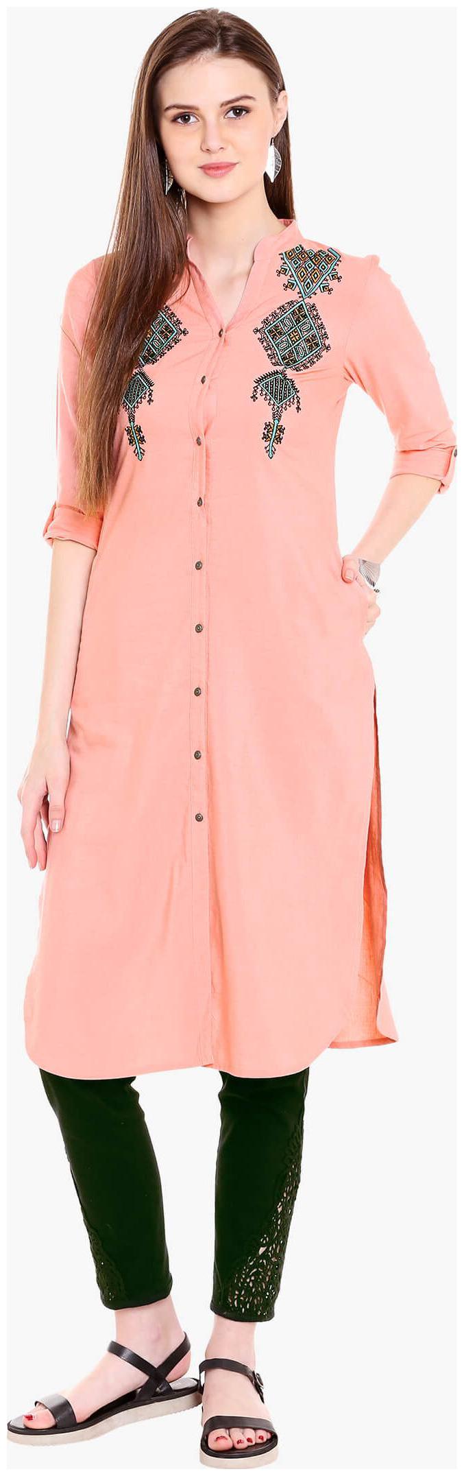 

NAARI Women Pink Embroidered Straight Kurti