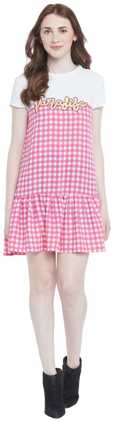 

Forever Glam by Pantaloons Pink Checked A-line dress
