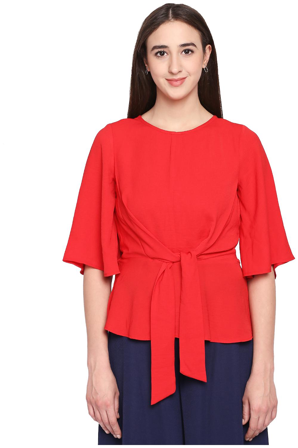 

Forever Glam by Pantaloons Women Solid Regular top - Red