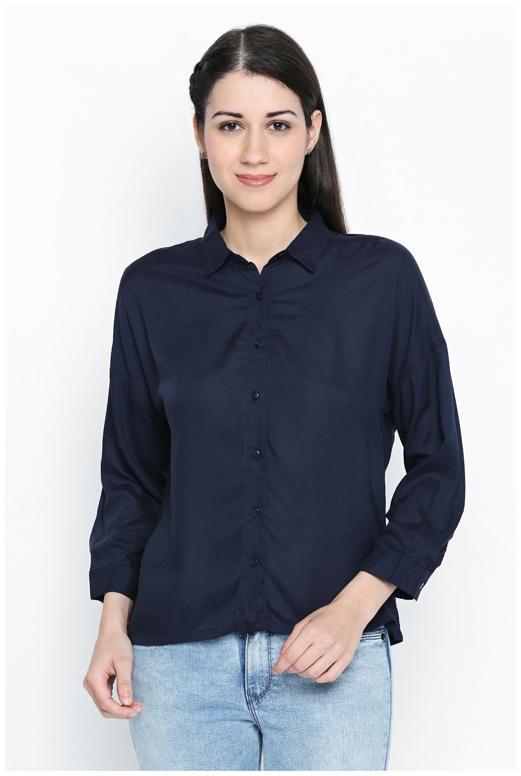 

Forever Glam by Pantaloons Women Blue Solid Regular Fit Shirt