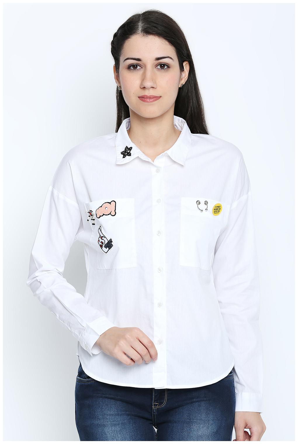 

Forever Glam by Pantaloons Women White Solid Regular Fit Shirt