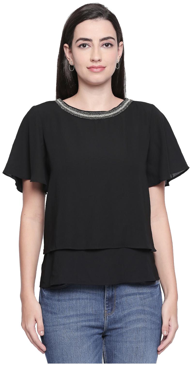 

Forever Glam by Pantaloons Women Solid Regular top - Black