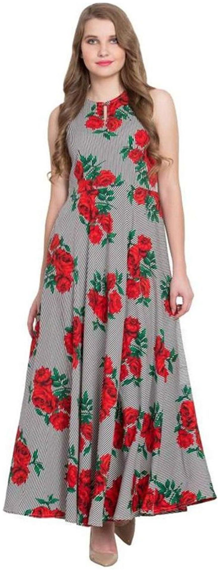 

ForeverYoung Women Grey Floral Anarkali Kurti