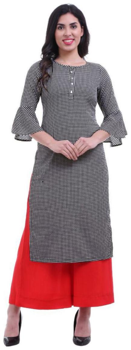 

ForeverYoung Women Crepe Checkered Grey Kurti