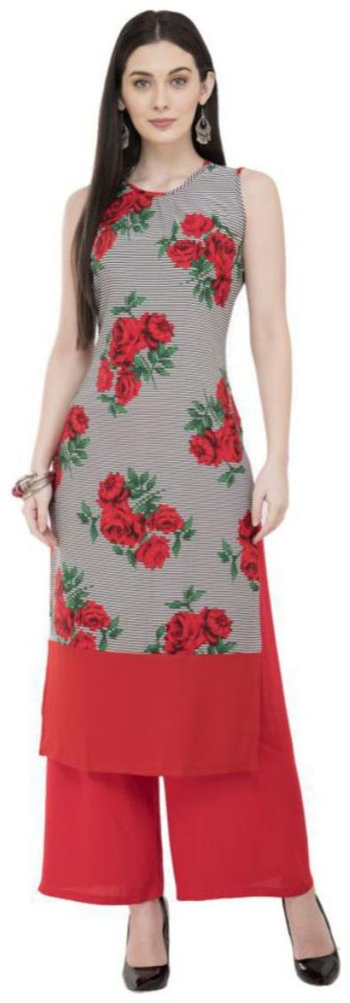 

ForeverYoung Women Crepe Floral Grey Kurti