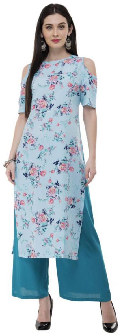 

ForeverYoung Women Crepe Floral Blue Kurti