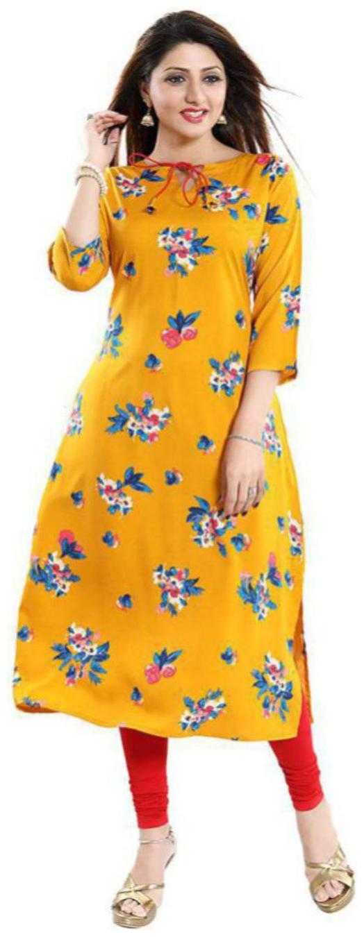 

ForeverYoung Women Crepe Floral Yellow Kurti