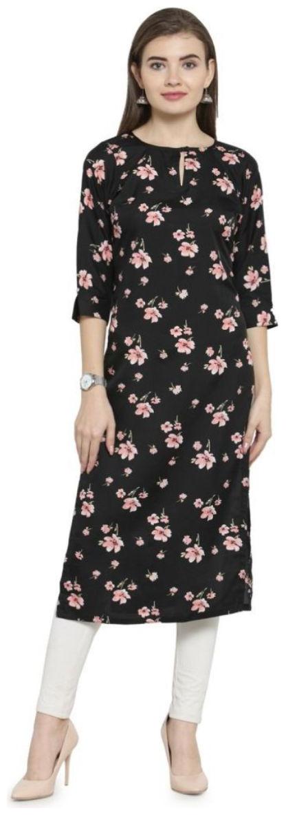 

ForeverYoung Women Crepe Floral Black Kurti
