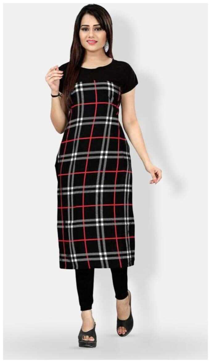 

ForeverYoung Women Crepe Checkered Black Kurti