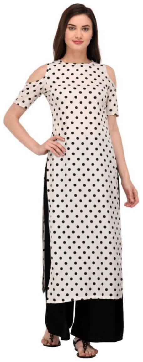 

ForeverYoung Women Crepe Polka Dots White Kurti