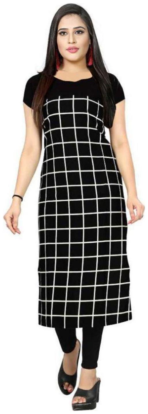 

ForeverYoung Women Crepe Checkered Black Kurti