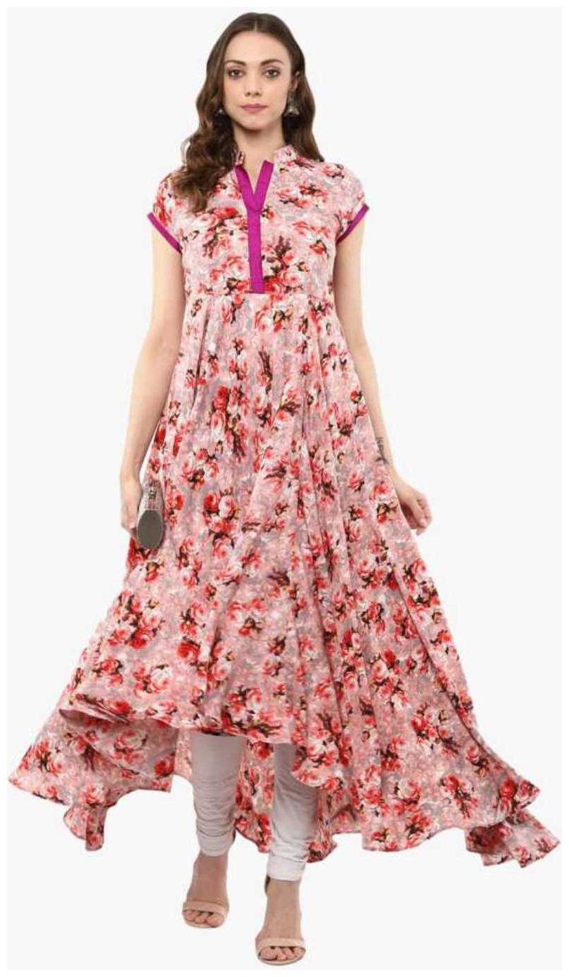 

ForeverYoung Women Crepe Floral Peach Kurti