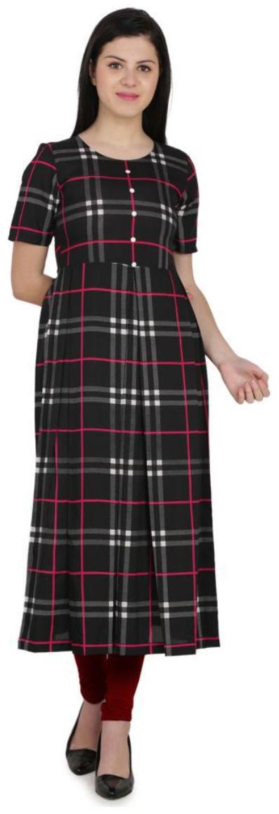 

ForeverYoung Women Crepe Checkered Black Kurti