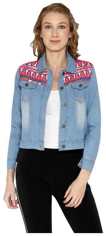 

Fortuniq Women Lace Denim Jacket - Blue