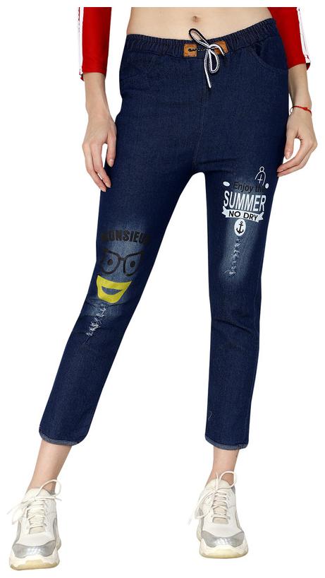 

Fortuniq Women Denim Printed Navy Blue Jegging