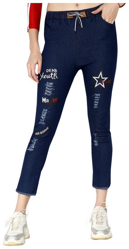 

Fortuniq Women Denim Printed Navy Blue Jegging