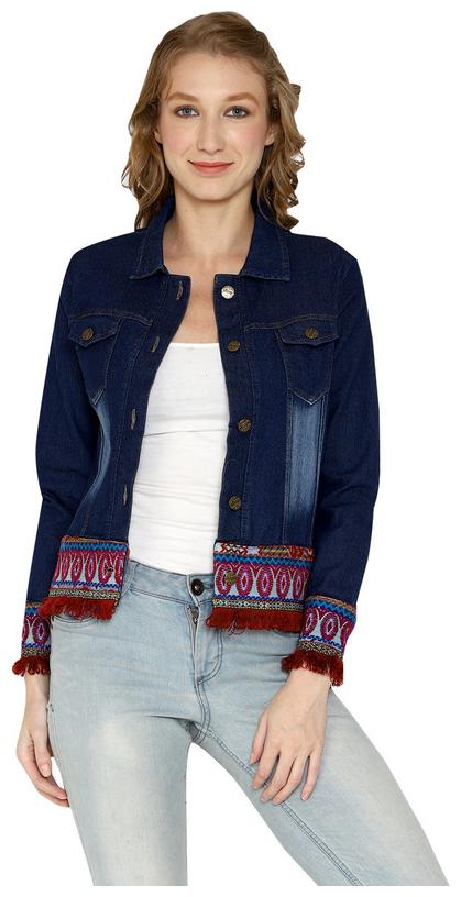 

Fortuniq Women s Denim Jacket Lace Navy Blue