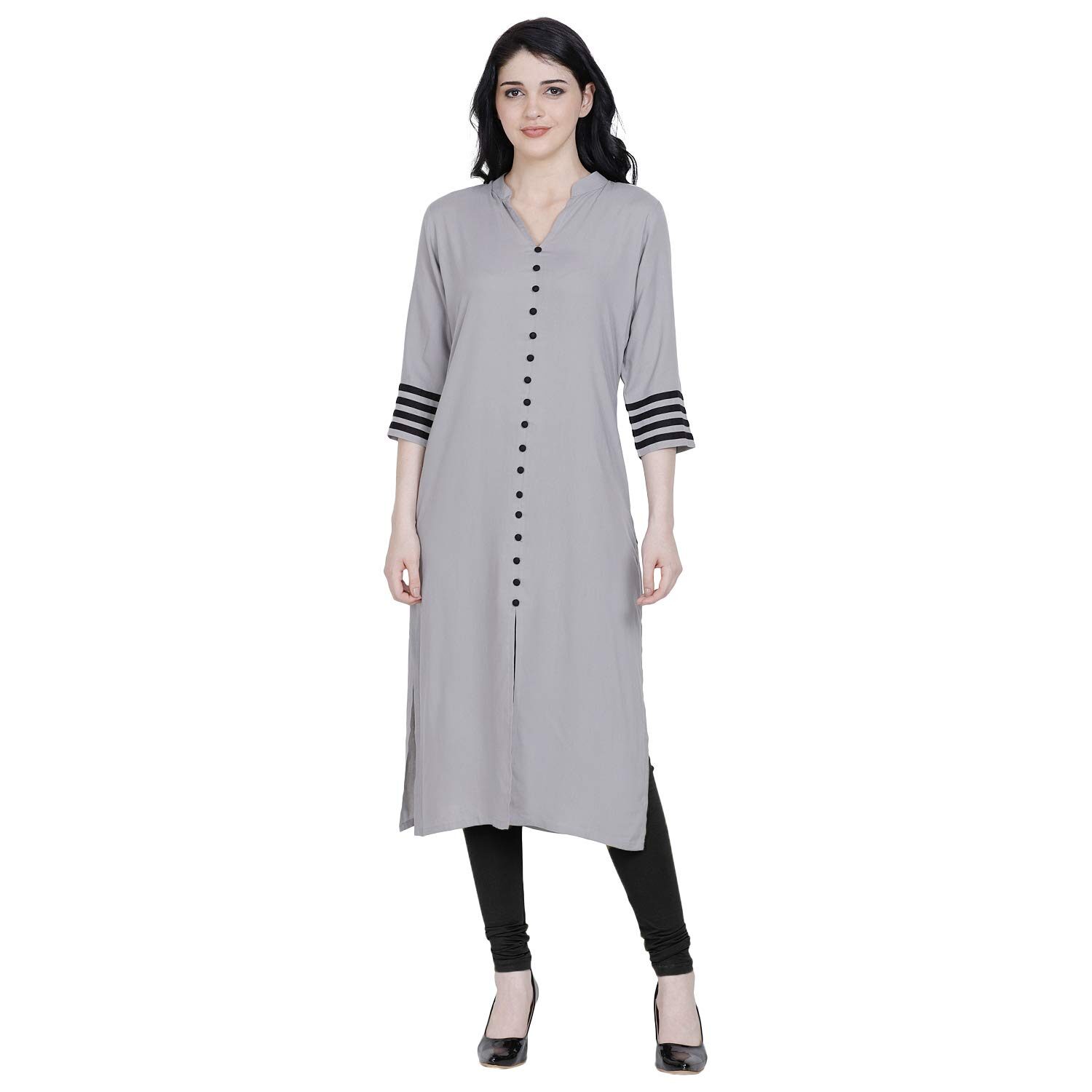 

Fragrant Flower Women s Rayon Grey A-Line Kurti