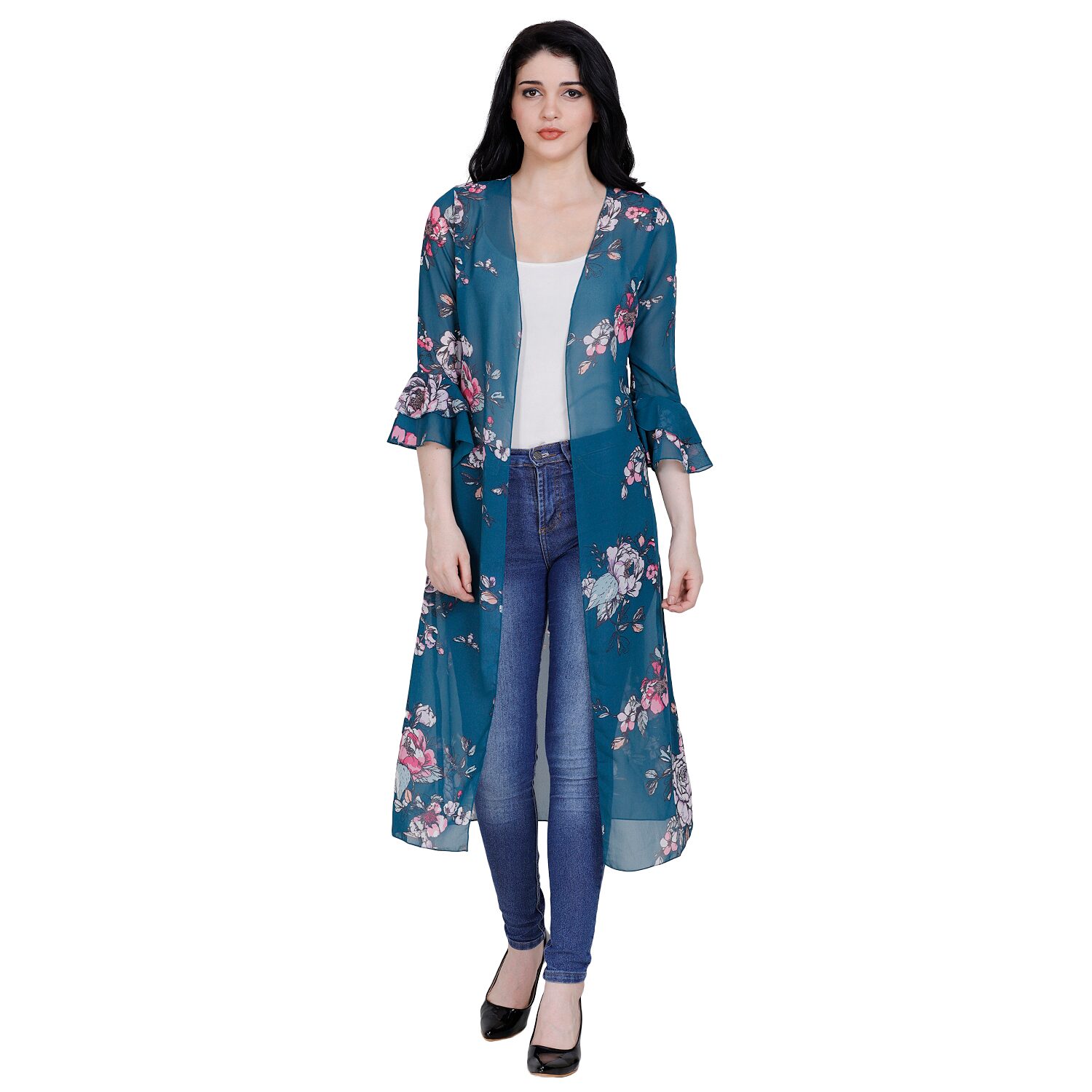 

Fragrant Flower Women Shrug - Turquoise