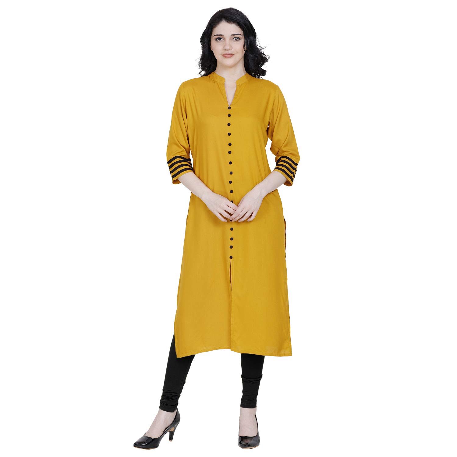 

Fragrant Flower Women s Rayon Mustard A-Line Kurti