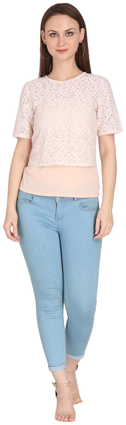

Fragrant Flower Women Embroidered Regular top - Peach