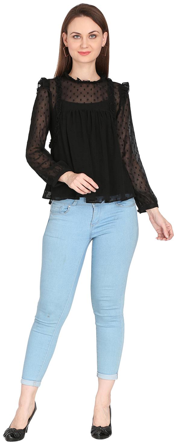 

Fragrant Flower Women Solid Regular top - Black