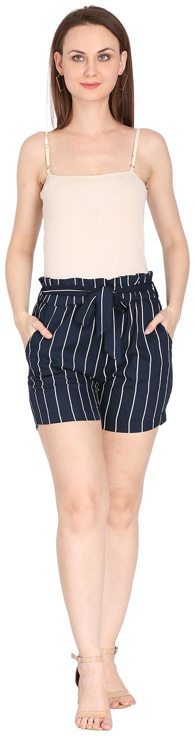 

Fragrant Flower Crepe Navy Blue Striped Regular Shorts For Women