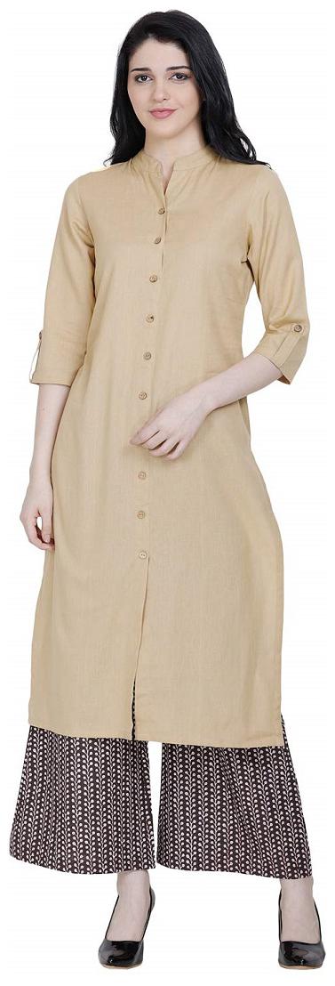

Fragrant Flower Women Cotton Solid Kurta with palazzo Beige