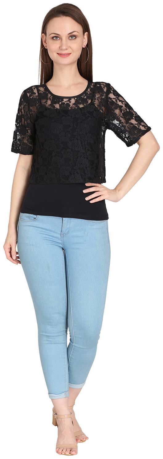 

Fragrant Flower Women Embroidered Regular top - Black