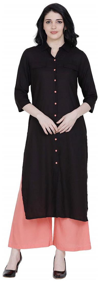 

Fragrant Flower Women Cotton Solid Kurta with palazzo Black