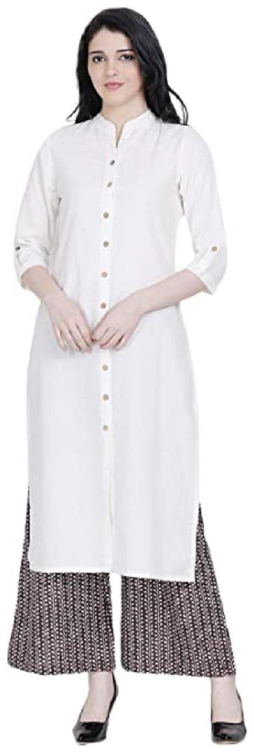 

Fragrant Flower Women Cotton Solid Kurta with palazzo White