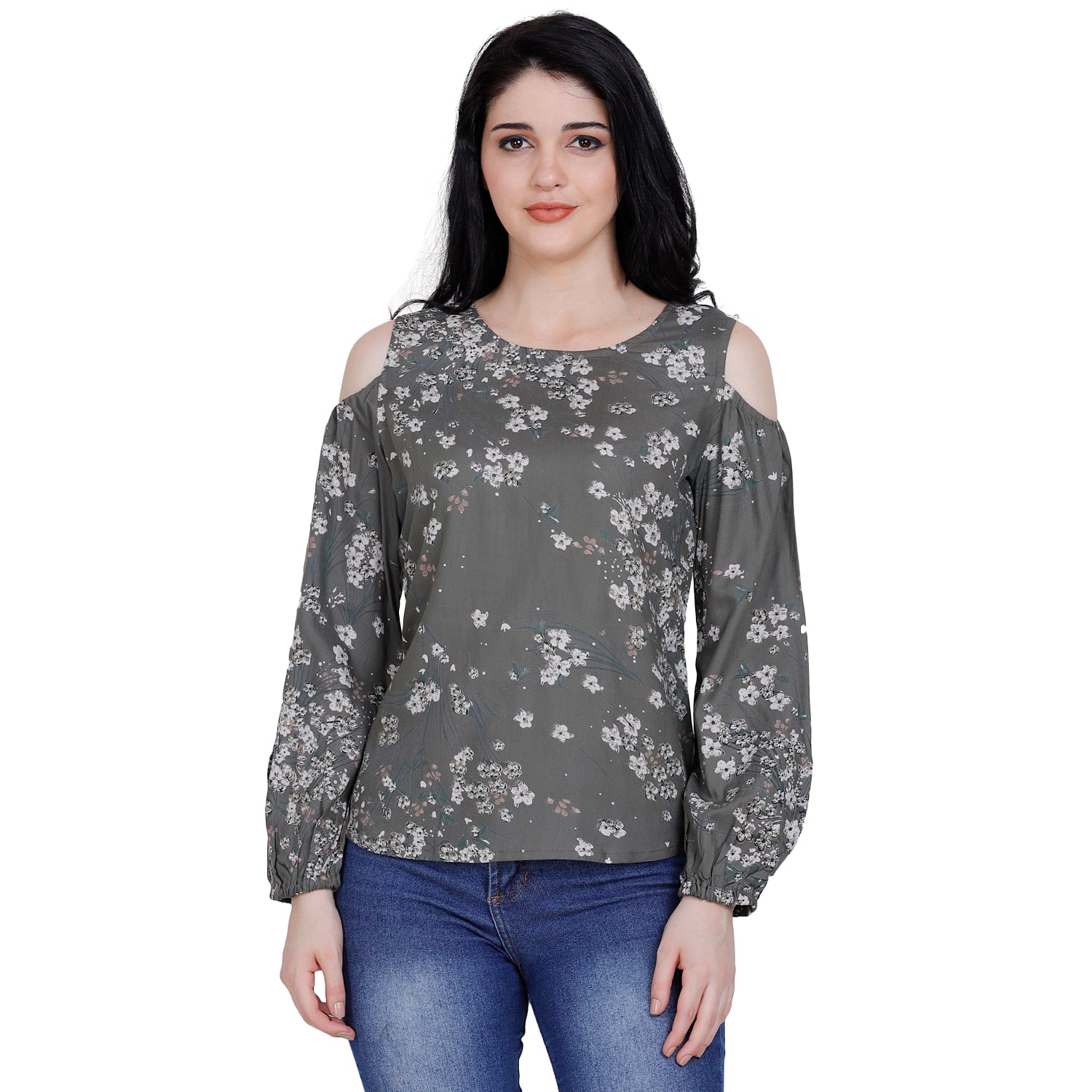 

Fragrant Flower Women Viscose Rayon Casual A Line Top (Grey)
