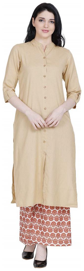 

Fragrant Flower Women Cotton Solid Kurta with palazzo Beige