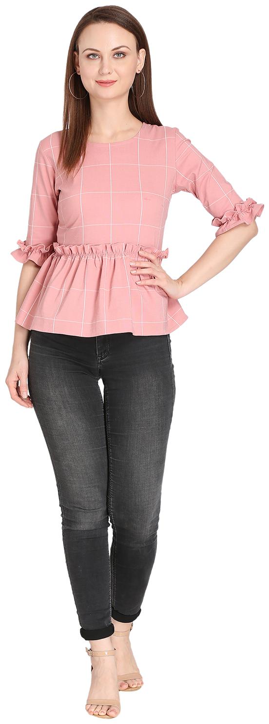 

Fragrant Flower Women Checked Regular top - Pink