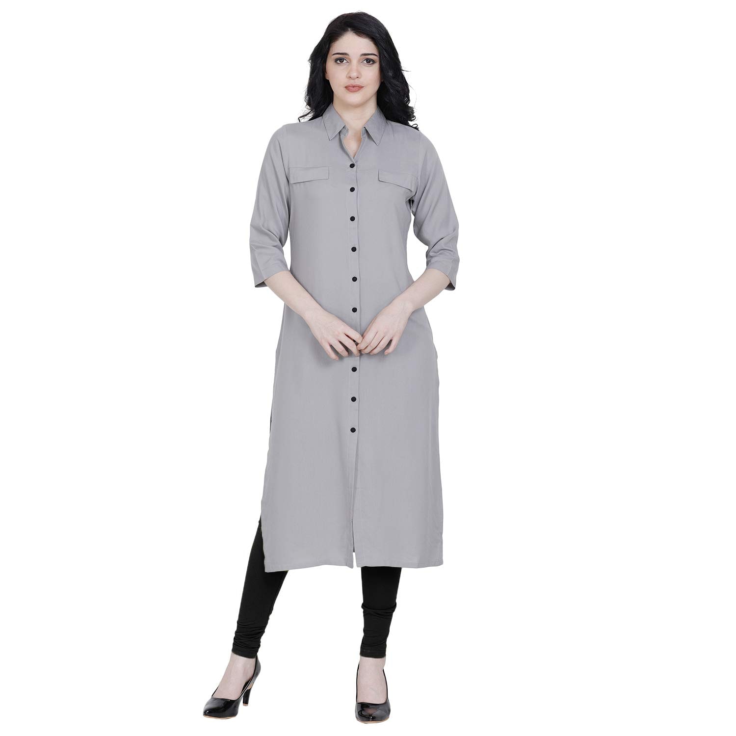

Fragrant Flower Women s Rayon Grey A-Line Kurti