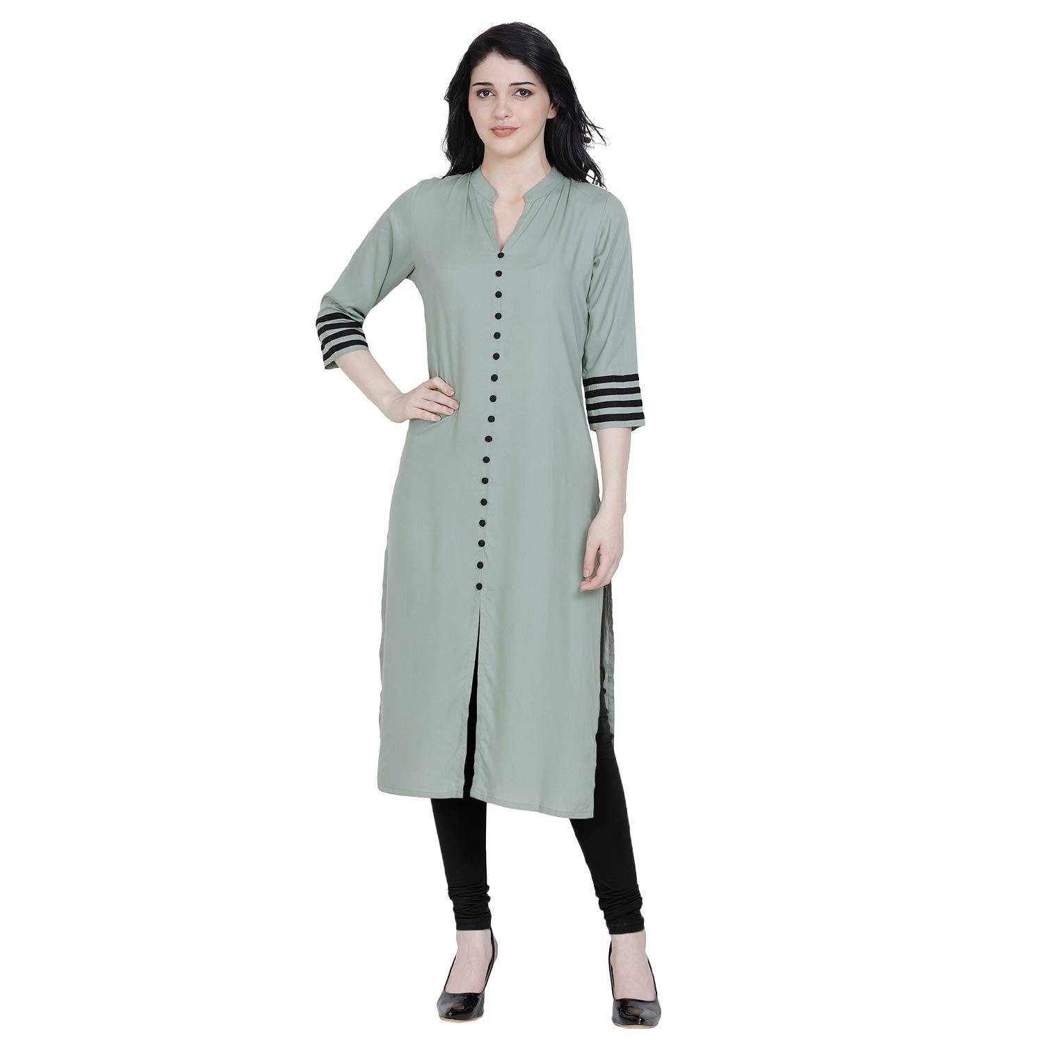 

Fragrant Flower Women s Rayon Pista Green A-Line Kurti