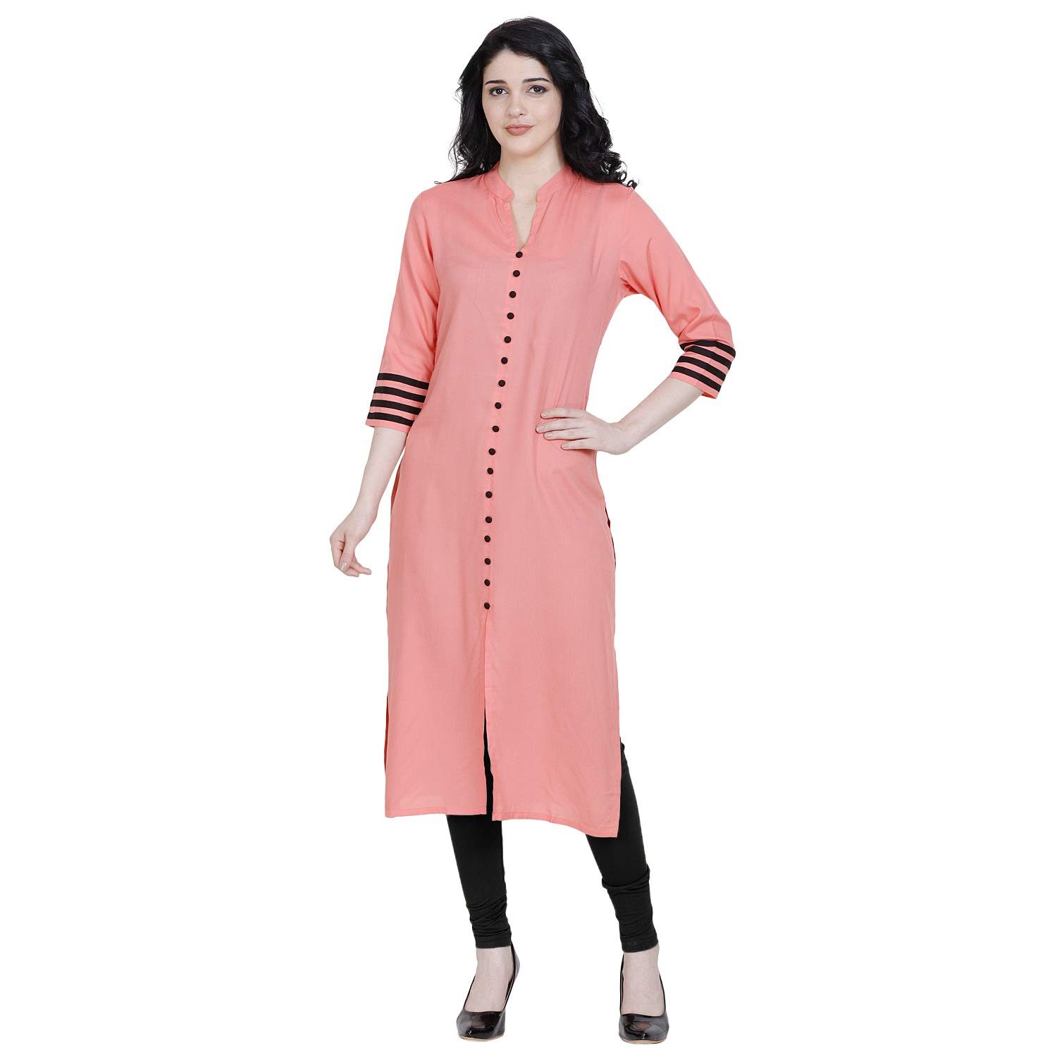 

Fragrant Flower Women s Rayon Peach A-Line Kurti