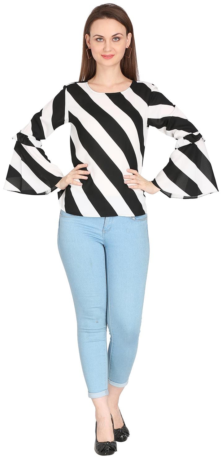 

Fragrant Flower Women Striped Regular top - White Black