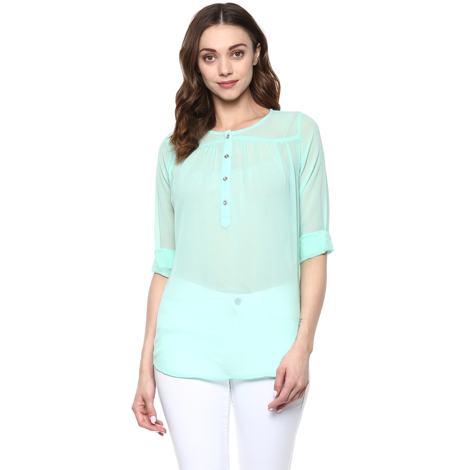 

Fragrant Flower Women Georgette Solid Blue Top