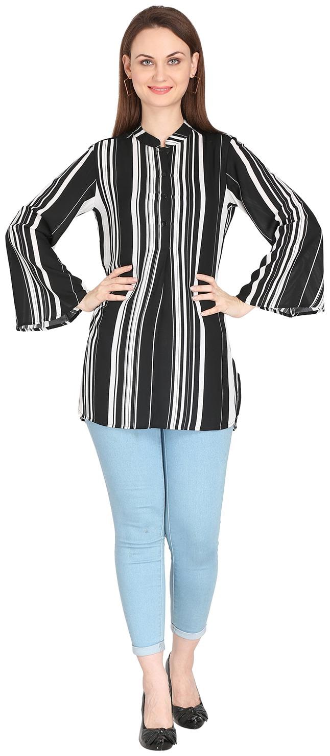

Fragrant Flower Women Striped Regular top - Black