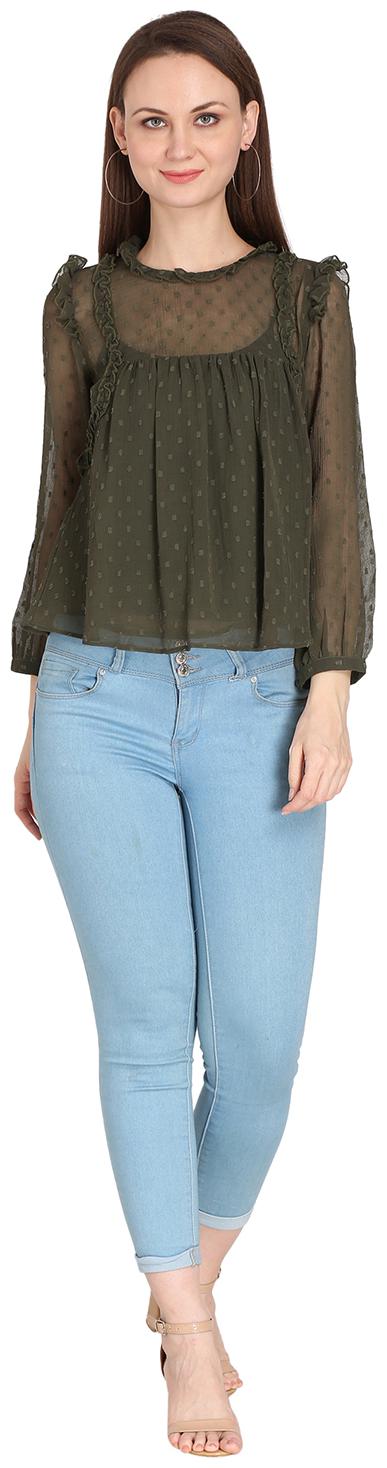 

Fragrant Flower Women Solid Regular top - Green