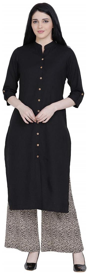

Fragrant Flower Women Cotton Solid Kurta with palazzo Black