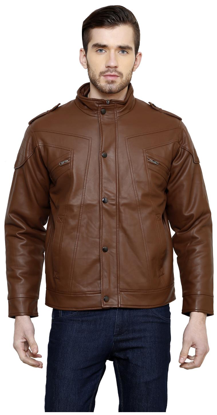 freakn men pu & leather slim jacket - brown