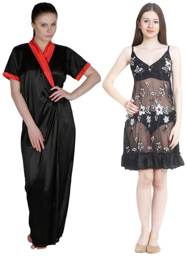 Freely Black Robe and Lingerie Set