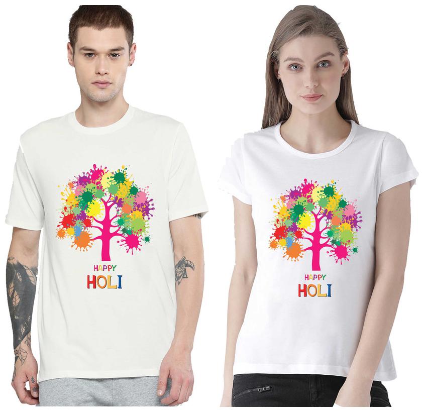 

Freely Couple Half-Sleeve Cotton White Color Printed T-Shirts - Pack Of 2 (Holi Edition)